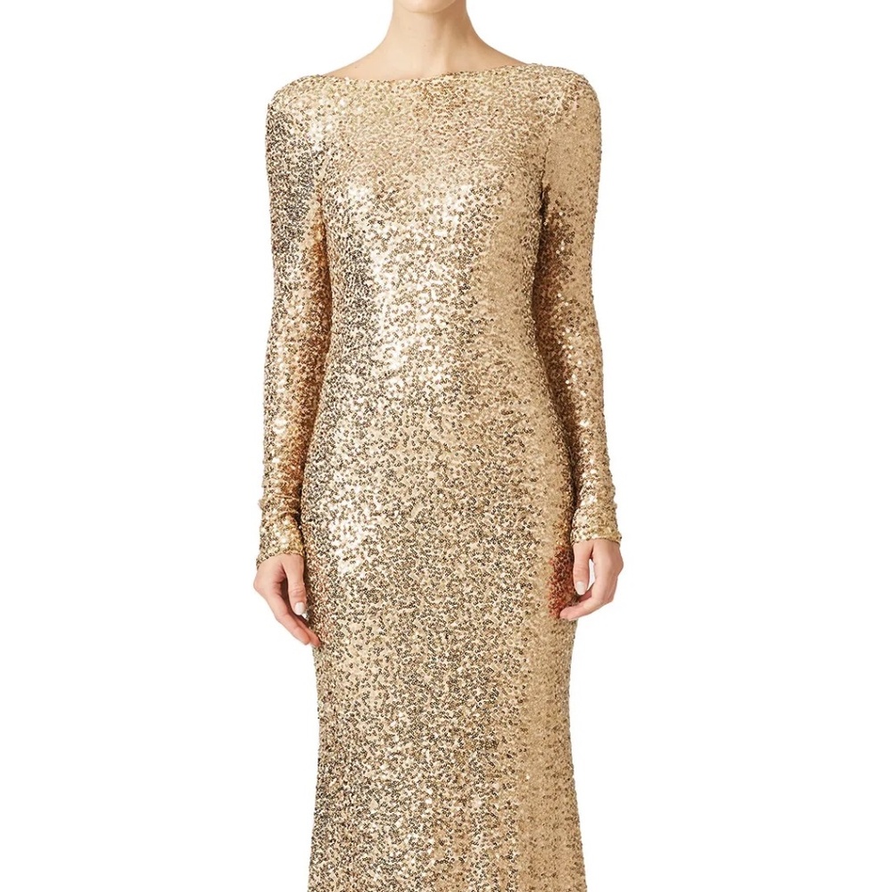 Badgley Mischa Rent the Runway Gold Sequin Dara L/S Gown Sz 2  $660
